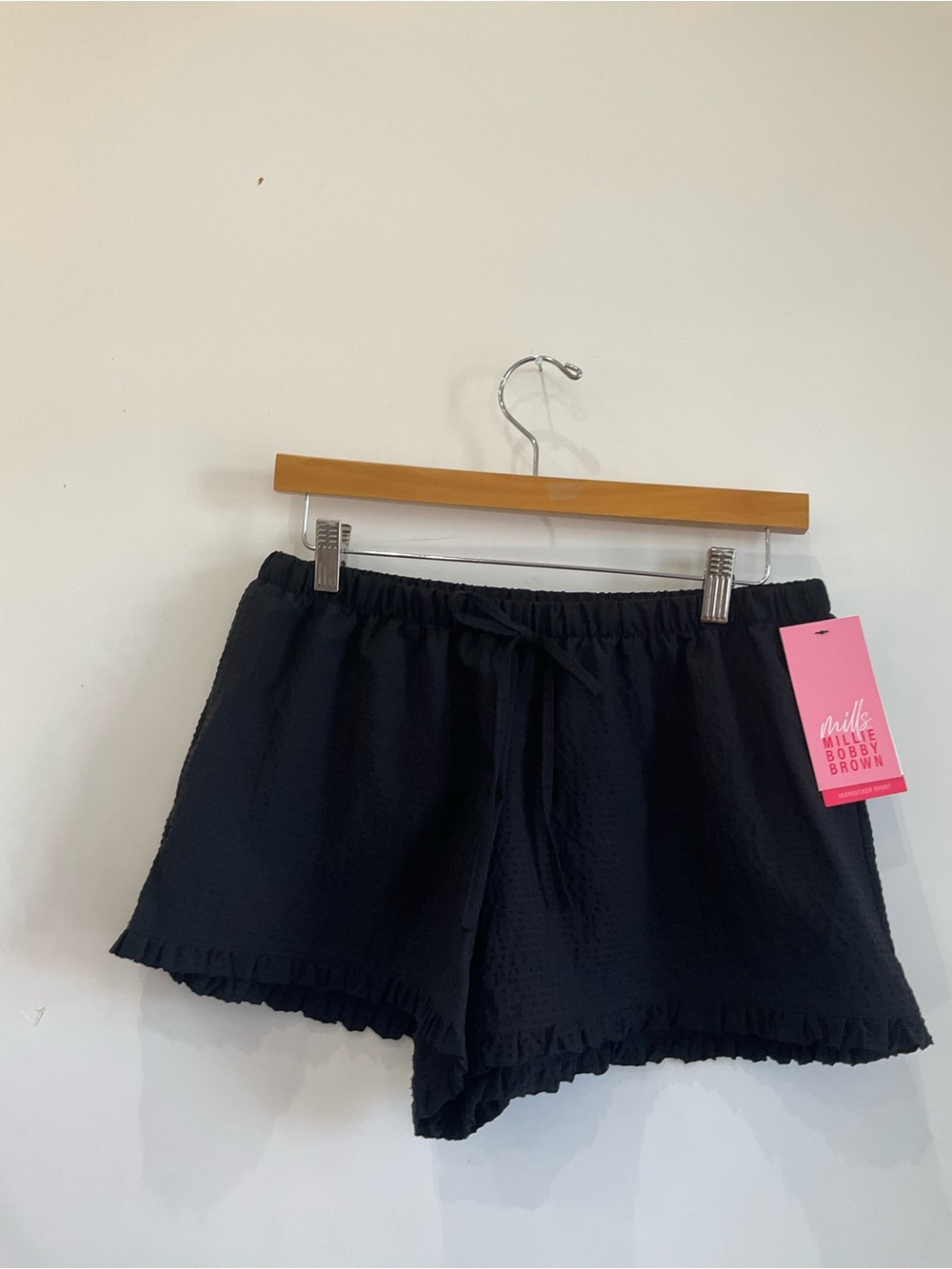 Black High-Waist Ruffle Hem Lounge Shorts -